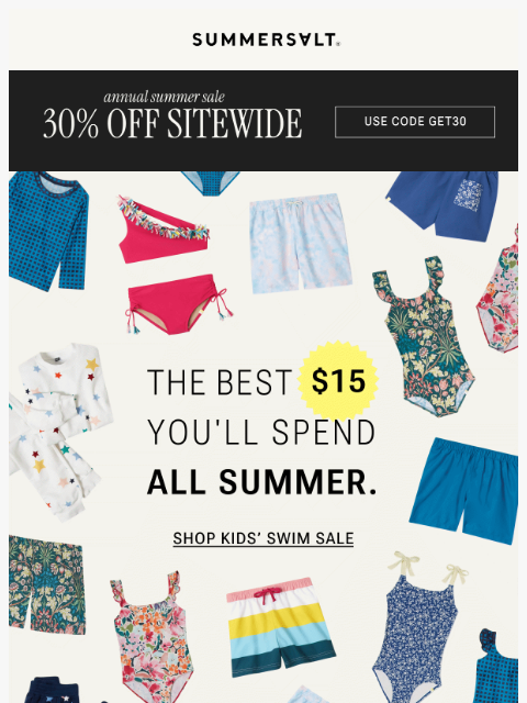 summersalt newsletter: Reminder: Kids' styles, still $15 🎉