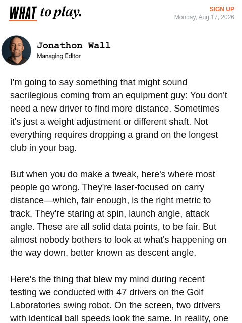 golfdigest newsletter: You've been chasing the wrong driver metric