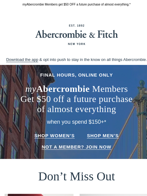 abercrombie newsletter: Only a few hours left for this sale.
