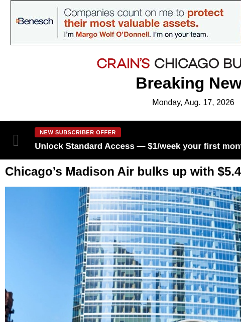 crainalerts newsletter: Chicago's Madison Air makes $5.4B acquisition