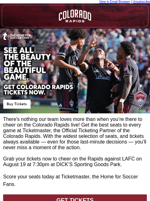 thecoloradorapids newsletter: Colorado Rapids vs. LAFC — Get Tickets on Ticketma...