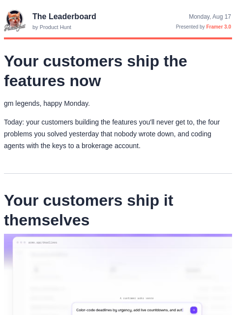 producthunt newsletter: 😸 Your customers ship the features now