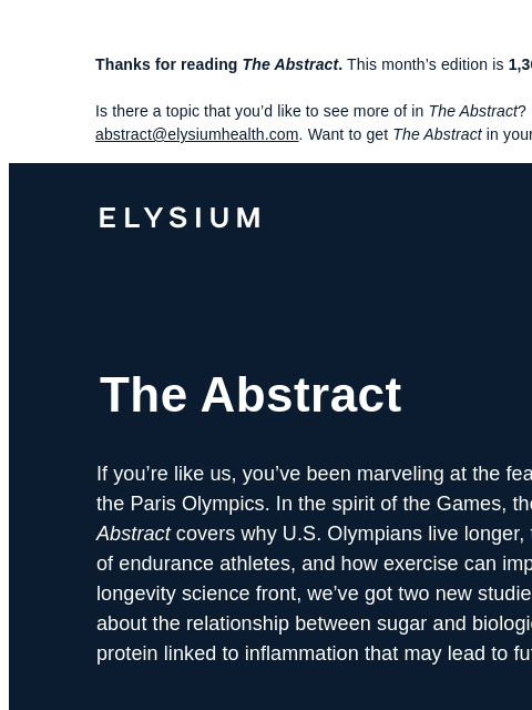 Plus, brain-boosting exercise, sugar and aging, and more. Thanks for reading The Abstract. This month's edition is 1360 words, about a 5-minute read. Is there a topic that you'd like to see