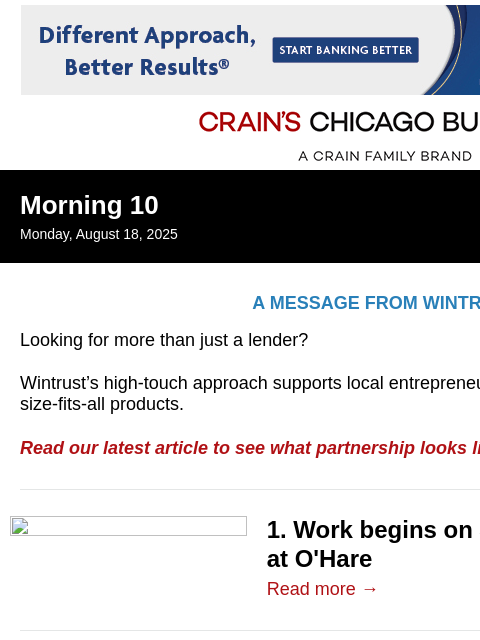 crainalerts newsletter: O'Hare's $730M upgrade commences