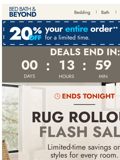 bedbathandbeyond newsletter: Our Rug Flash Sale ends TONIGHT ⚡️