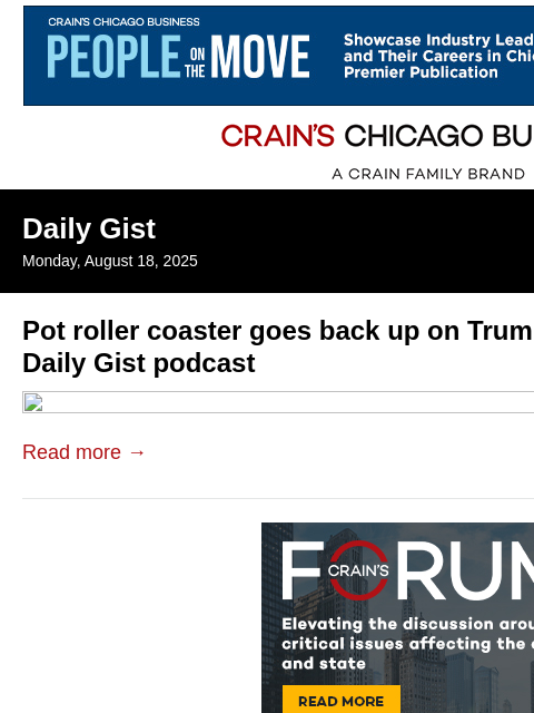 crainalerts newsletter: Pot roller coaster goes back up on Trump's remarks...