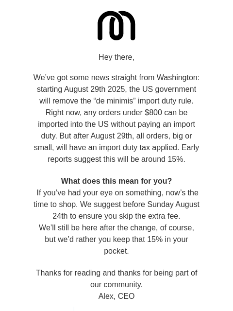 mahabis newsletter: Heads up, US friends - a change is coming