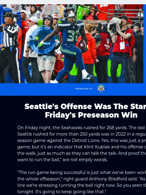 seahawksemail newsletter: Seahawks Outrun Chiefs In 33-16 Preseason Win