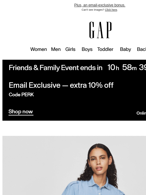 gap newsletter: Signature denim. Signature dress. + 40% off everyt...