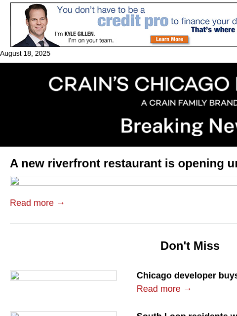 crainalerts newsletter: New riverfront restaurant opening under Chicago Cu...