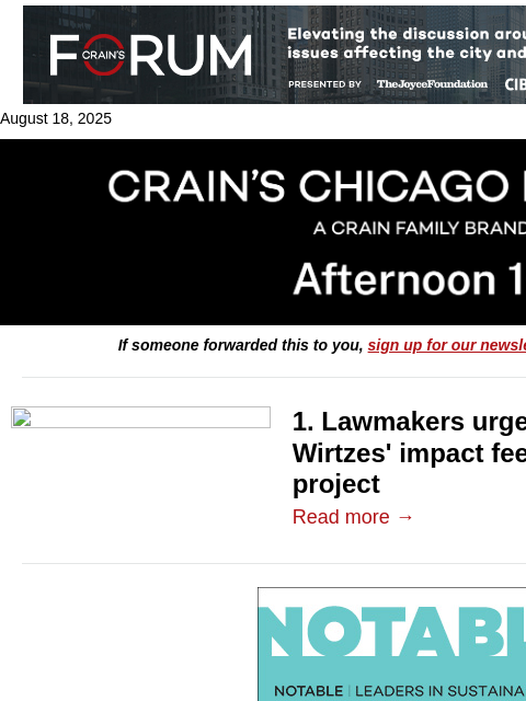 crainalerts newsletter: Lawmakers challenge Wirtz family's project deal