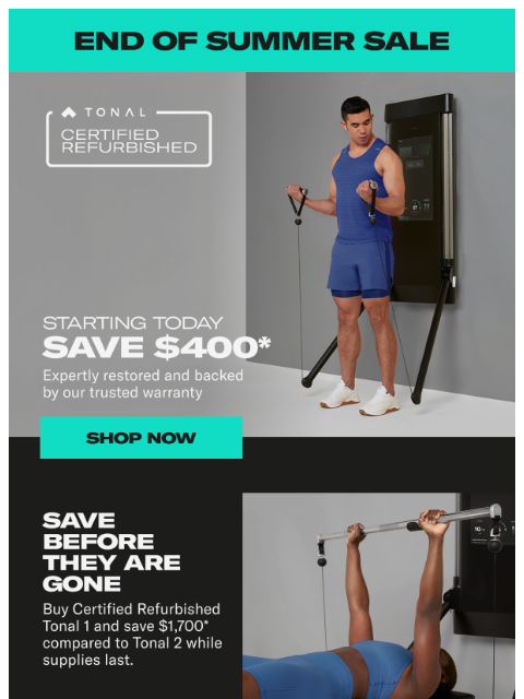 tonal newsletter: Starts Today: Save $400 on Certified Refurbished T...