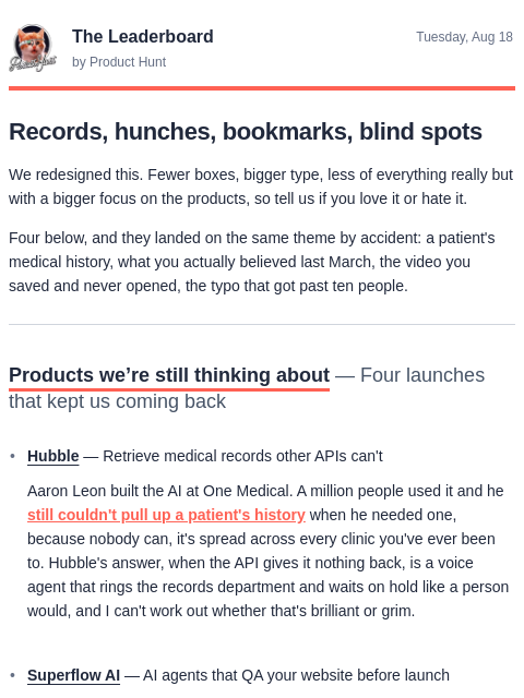 producthunt newsletter: 😸 Hold music for robots