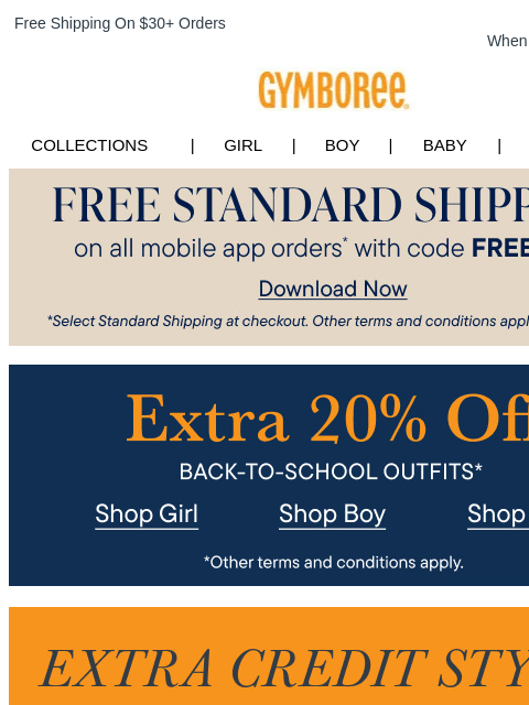 gymboree newsletter: 20% Off Back-to-School Outfits  (No Code Needed)