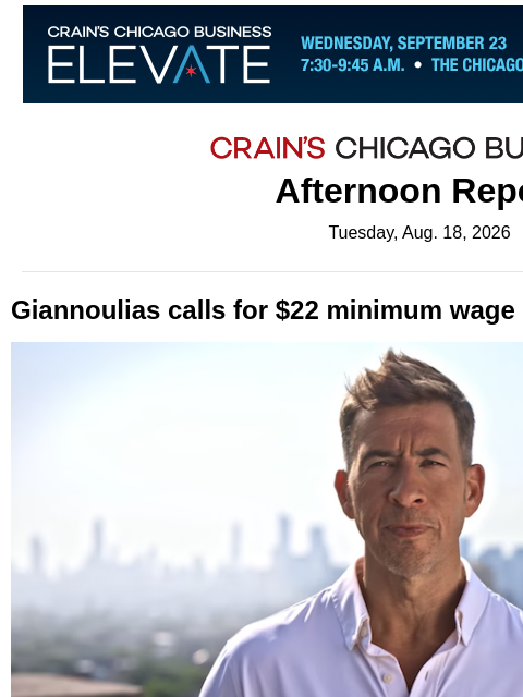 crainalerts newsletter: Giannoulias calls for $22 minimum wage