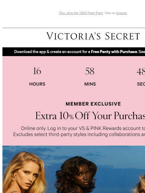 victoriassecret newsletter: Today Only: 40% Off + Extra 10% Off for Members