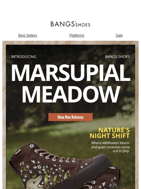 bangsshoes newsletter: Marsupial Meadow is Here! 🌿