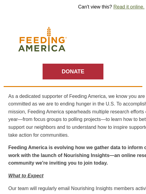 feedingamerica newsletter: Invitation: Join Feeding America's Nourishing Insi...