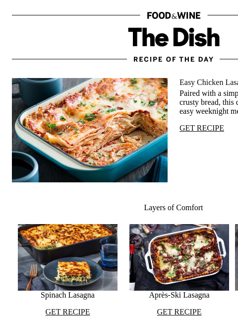 foodandwine newsletter: Easy Chicken Lasagna