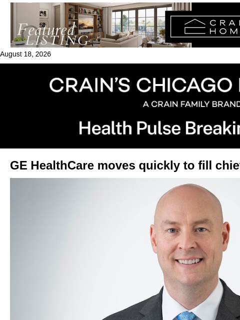 crainalerts newsletter: GE HealthCare acts fast on new CFO pick