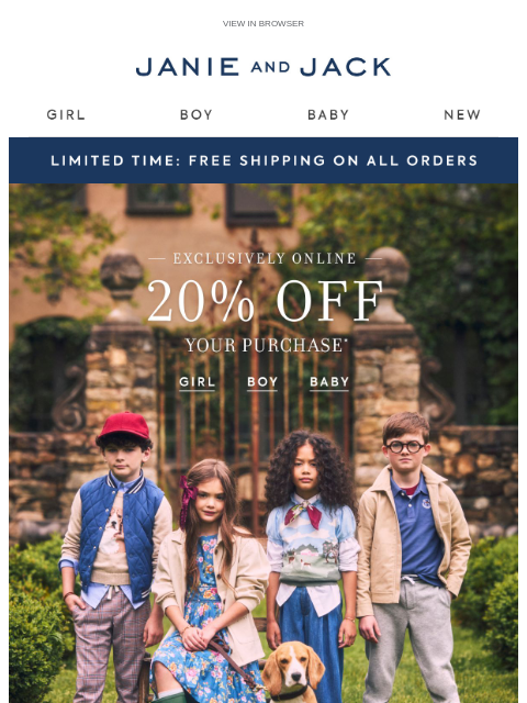 janieandjack newsletter: Free shipping + 20% off? Absolute paw-fection