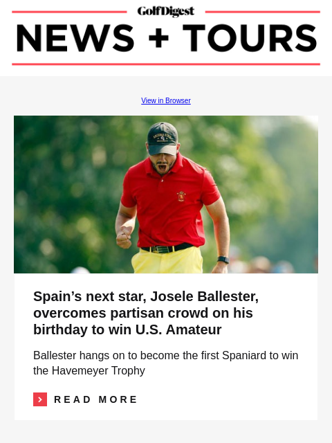 Spain's next star, Josele Ballester, overcomes partisan crowd on his birthday to win US Amateur GolfDigest View in Browser Josele Ballester Spain's next star, Josele Ballester, overcomes