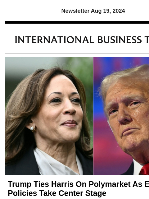 Newsletter Aug 19, 2024 Trump Ties Harris On Polymarket As Economic Policies Take Center Stage Trump tied with Harris on Polymarket Sunday night as crypto users on X debated about the candidates'