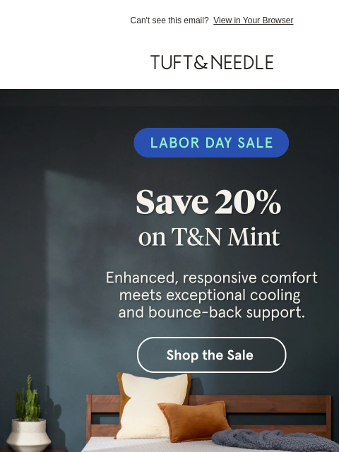 tuftandneedle newsletter: Save 20% on T&N Mint mattress