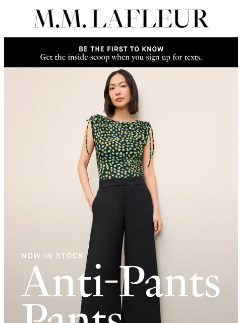 mmlafleur newsletter: IN STOCK NOW: The Zhou culotte is (finally) back.