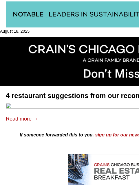 crainalerts newsletter: Where to eat in Chicago