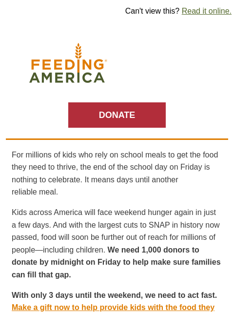feedingamerica newsletter: Can we count on you to help feed the weekend?