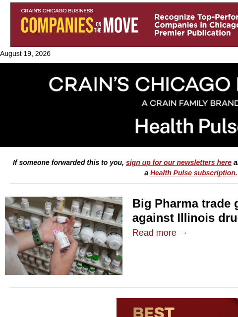 crainalerts newsletter: Another Big Pharma player enters 340B fray