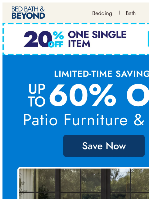 bedbathandbeyond newsletter: Patio Flash Sale: save up to 60% ☀️