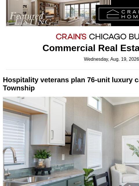 crainalerts newsletter: Luxury cabin resort to open in Saugatuck​