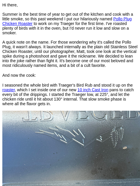 madeincookware newsletter: Retire the beer can. Meet the Pollo Plug™