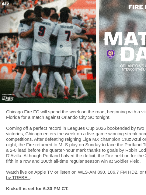 chicagofirefc newsletter: TONIGHT: Chicago Fire vs Orlando City SC