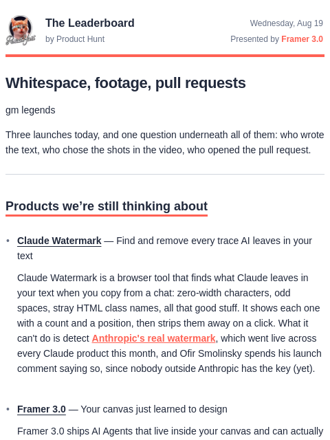 producthunt newsletter: 😸 Claude watermarks your homework