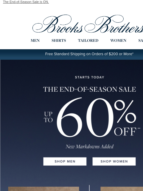 brooksbrothers newsletter: 𝐒𝐓𝐀𝐑𝐓𝐒 𝐍𝐎𝐖: Up to 60% off sale styles