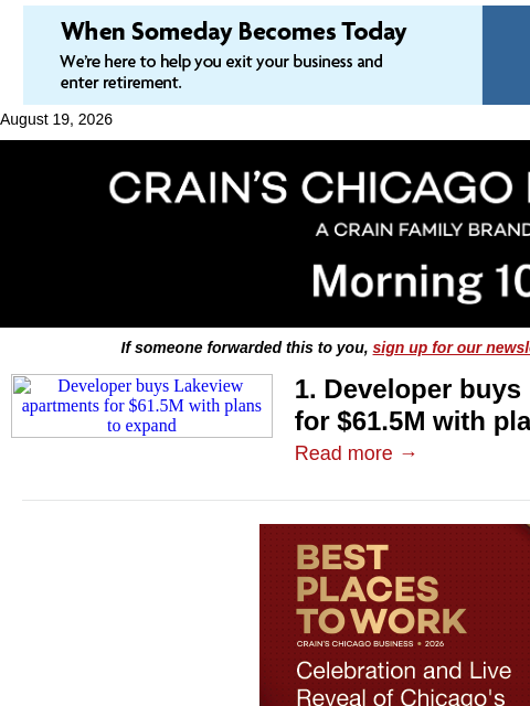 crainalerts newsletter: Developer buys Lakeview apartments with plans to e...