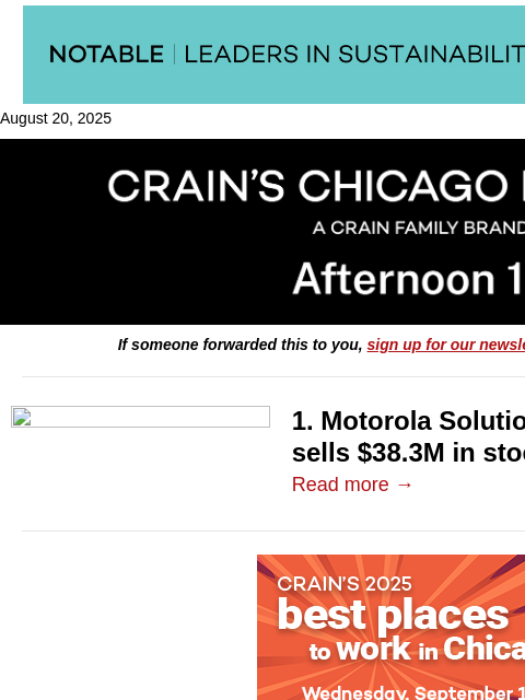 crainalerts newsletter: Motorola Solutions CEO cashes in again