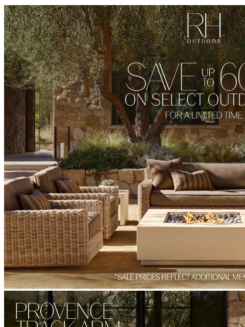 rh newsletter: Outdoor Savings of Up to 60%. Handcrafted by Artis...