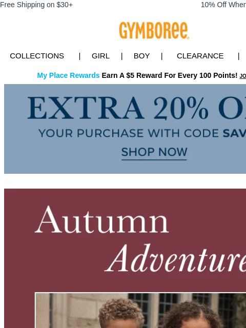 gymboree newsletter: Get an Extra 20% Off Autumn's Coziest Looks 🍂🍄