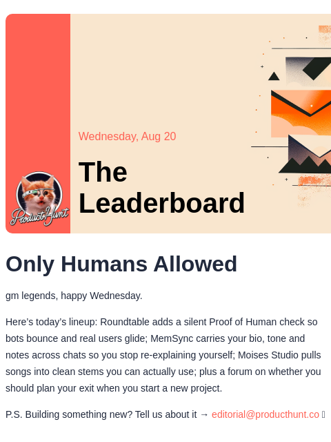 producthunt newsletter: 😸 RIP CAPTCHA