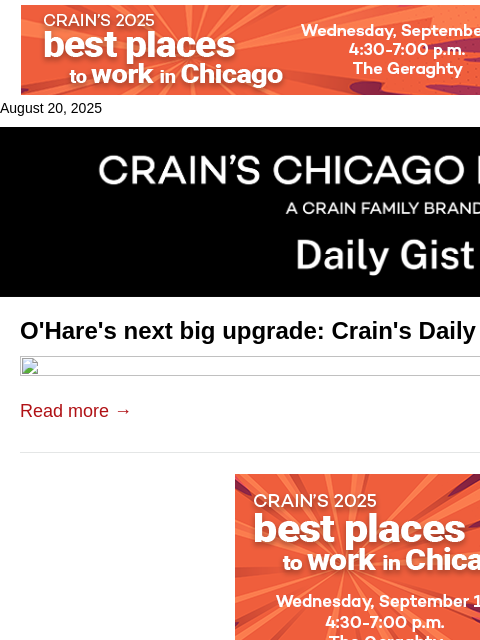 crainalerts newsletter: O'Hare's next big upgrade: Crain's Daily Gist podc...