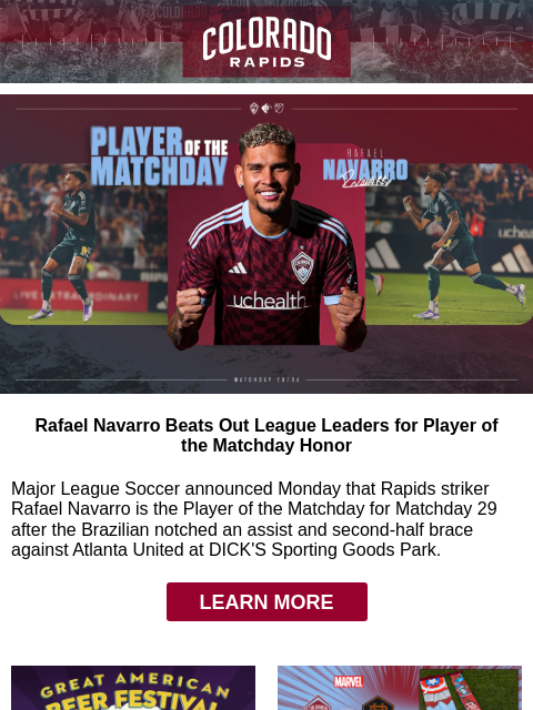 thecoloradorapids newsletter: Rafael Navarro Earns MLS Player of the Matchday Ho...