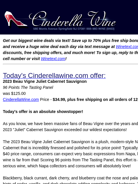 winelibrary newsletter: 2023 Beau Vigne Juliet Cabernet Sauvignon (96 TP) ...