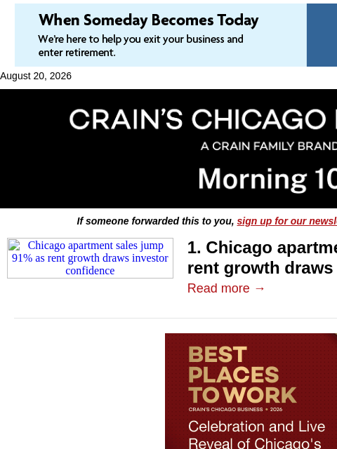 crainalerts newsletter: Investors bet big on Chicago apartments
