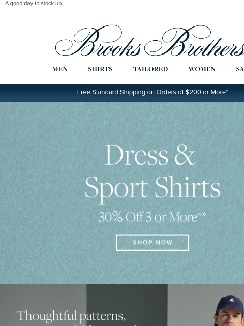 brooksbrothers newsletter: 30% off 3+ shirts, right here and now