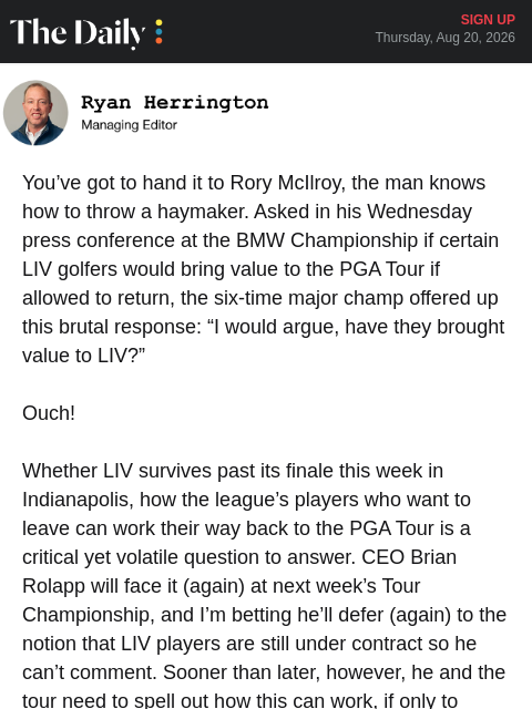 golfdigest newsletter: The point behind Rory McIlroy’s brutal LIV dagger