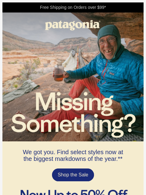 patagonia newsletter: Our sale is now up to 50% off